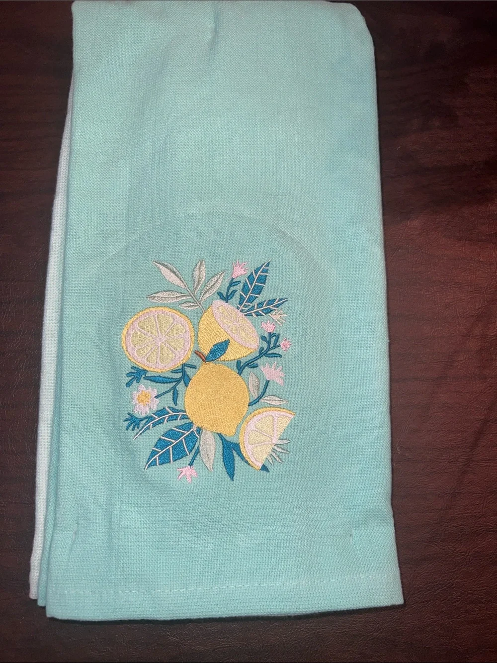 Embroidered Lemon Kitchen Towel Set - Aqua